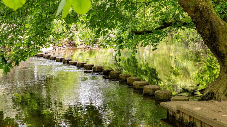Stepping stones across the River Mole at Box Hill in Surrey